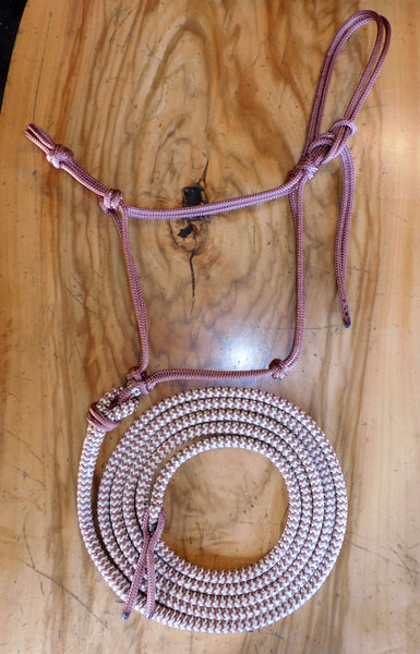 Pre made- Training halter and 12ft lead set light brown zig zag