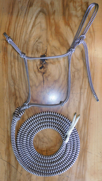 Training halter and 12ft lead set, Dark brown/beige zig zag Marine rope