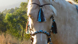 Tasselled Simple chinstrap riding halter/reins set in Dark brown and "Arizona Sky"