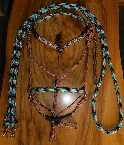 Pre made- Simple chin riding halter and reins set, Light brown "Apache Dream"