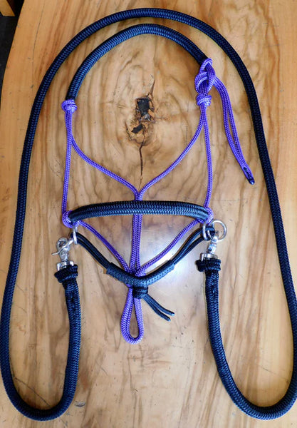 Pre made- Basic Sliding chin riding halter and reins set Purple, Pony size