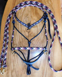 Pre Made-Sliding chin riding halter and reins set in black and "Prairie Dusk"