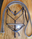 Pre made-Sliding chin riding halter and reins set in dark brown/zz, Cob sized