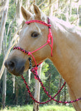 Pre made-Sliding chin riding halter/reins set Pink with "Desert Rose" Large pony