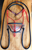 Pre made- Sliding chin riding halter/reins set, Red/black Large cob