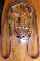 Pre made- Sliding  chin riding halter and reins set, Light brown "Apache Dream"
