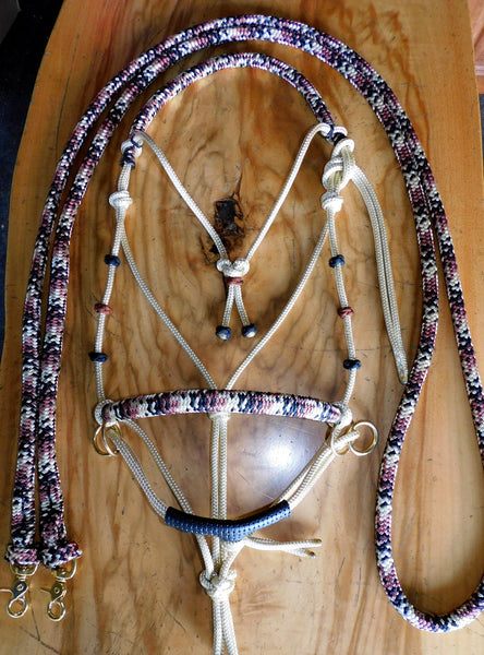 Pre made- Sliding chin riding halter and reins set, beige "Snakeskin" Full sized