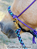 Sliding chin riding halter and reins set, V brow, Purple, "Northern Lights"