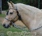 Tasselled Simple chinstrap riding halter/reins set in Dark brown and "Arizona Sky"