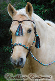Tasselled Simple chinstrap riding halter/reins set in Dark brown and "Arizona Sky"