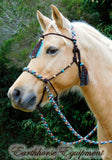 Tasselled Simple chinstrap riding halter/reins set in Dark brown and "Arizona Sky"