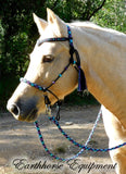 Sliding chin riding halter/reins set with V brow/turks heads and removable tassels,black "Northern Lights"