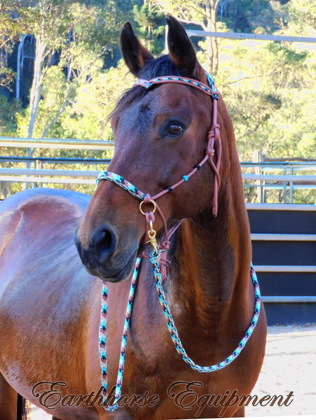 Pre made- Sliding  chin riding halter and reins set, Light brown "Apache Dream"