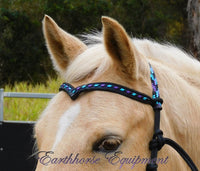 Pre made- Sliding chin riding halter/reins set, black "Northern Lights" Large pony size