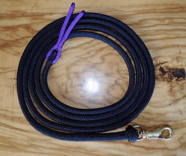Marine rope loop training lead with brass bullclip 12 or 14ft black with coloured popper