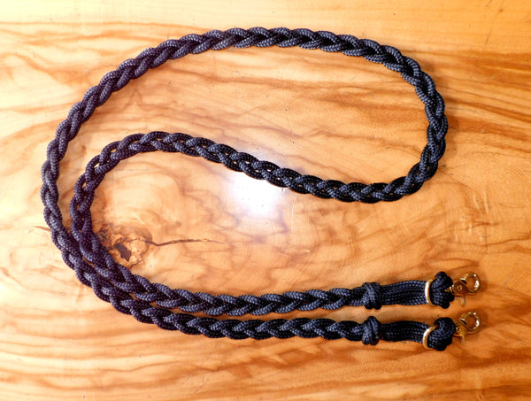 Pre made- Plaited pony/sporting reins, 2mt, black brass clips