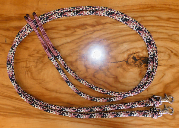 Split rope reins "Snakeskin" brass or stainless steel clips