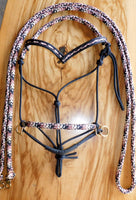 Sliding chin riding halter, V brow black with "Snakeskin" padding/inset