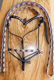 Sliding chin riding halter, V brow black with "Snakeskin" padding/inset