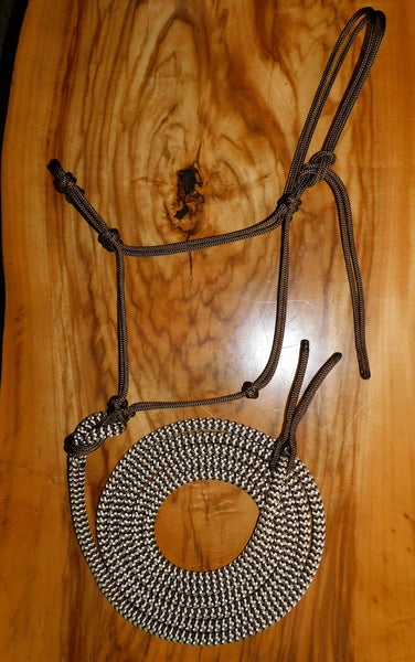 Marine rope training halter and 12ft lead set brown/beige zig zag