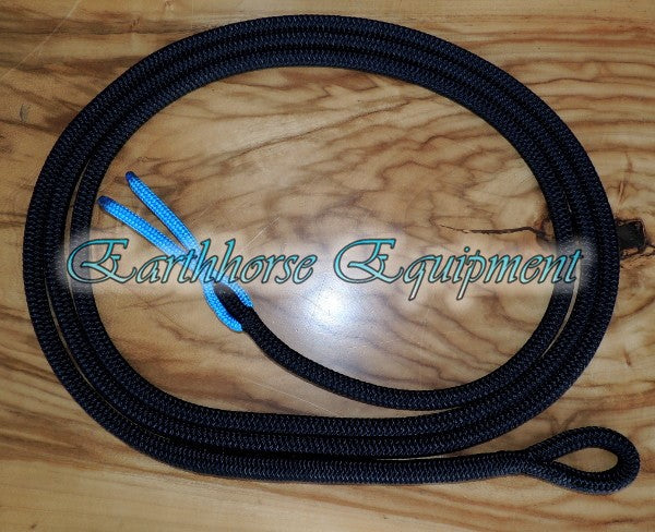Black 12ft loop on equestrian rope leadrope with contrasting popper heaps of colours