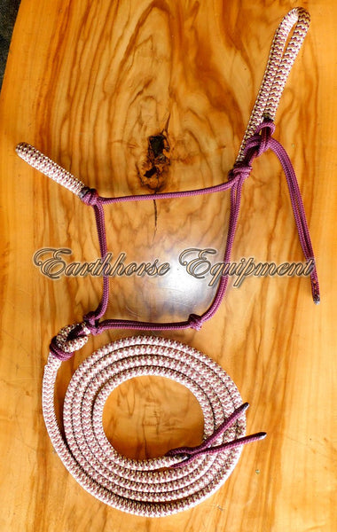 Padded halter and lead set, Burgundy/beige/brown, you choose size/lead length