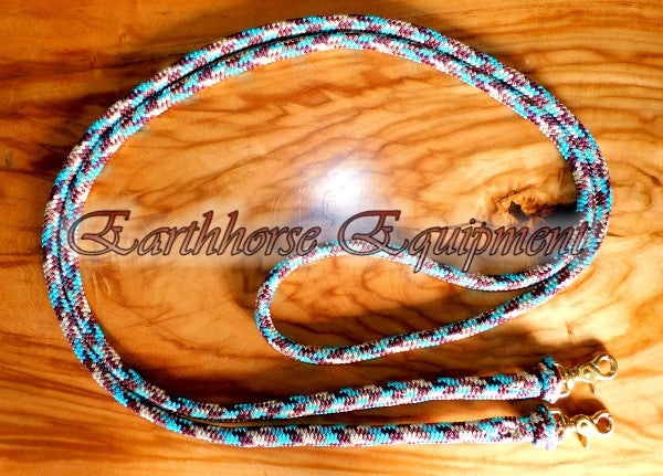 Equestrian rope reins "Arizona Sky", stainless steel or brass clips  you choose length