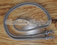 Marine rope reins "Dark brown/beige zig zag", brass or stainless steel clips, you choose length