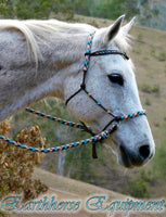 Riding halter/bitless bridle sidepull with simple chinstrap, dark brown, "Arizona Sky"